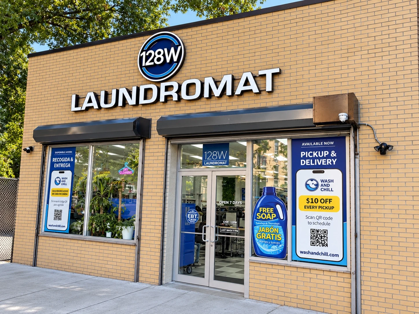 Fachada de 128W Laundromat en West 165th Street